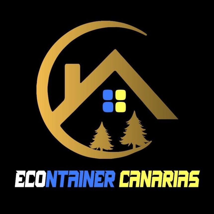 Logotipo de eContainer Canarias: casa y luna doradas sobre fondo negro